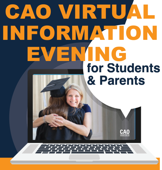 CAO Virtual Information Evening for Students & Parents - Tuesday, 21 October 2025, from 6.00pm